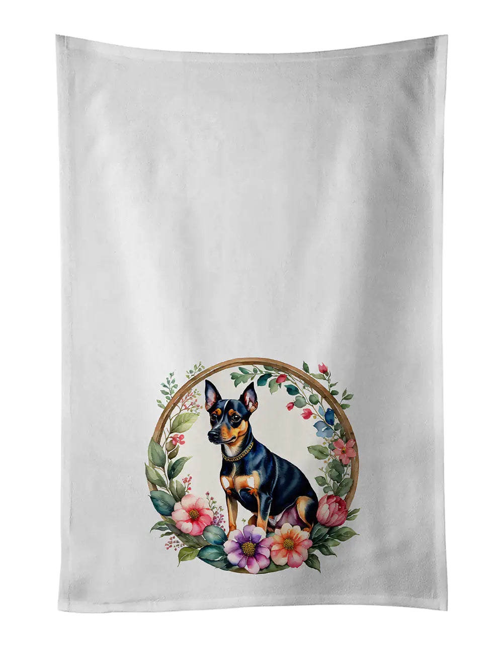 Miniature Pinscher and Flowers Kitchen Towel Set of 2