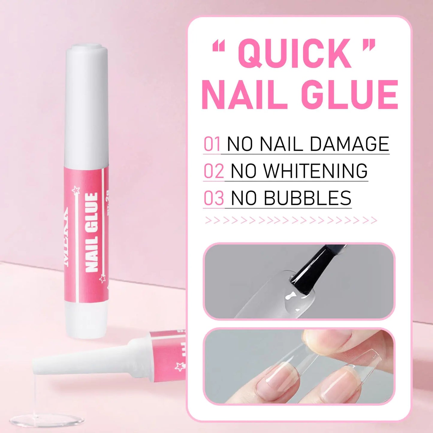 MEKK Nail Glue,Super Strong Nail Glue for Acrylic Nails,Long Lasting Nail Glue for Press Ons,Professional Nail Tip Glue Nail Tech Supplies Adhesive Press On Nail Glue for Nail Tips 0.07OZ/PCS(24PCS) B-Pink