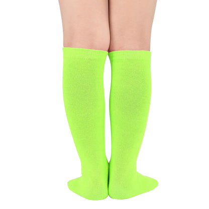 American Trends Kids Child Athletic Socks Striped Knee High Tube Soccer Socks Baseball Softball Socks for Toddler Girls One Size 1 Pack Solid Neon Green