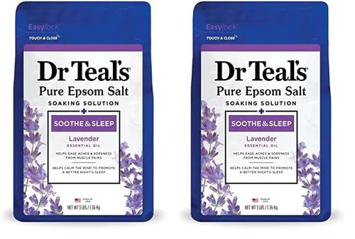 Dr Teal's Epsom Salt Soaking Solution, Soothe & Sleep, Lavender, 3lbs (Packaging May Vary) (Pack of 2) 48 Ounce (Pack of 2)