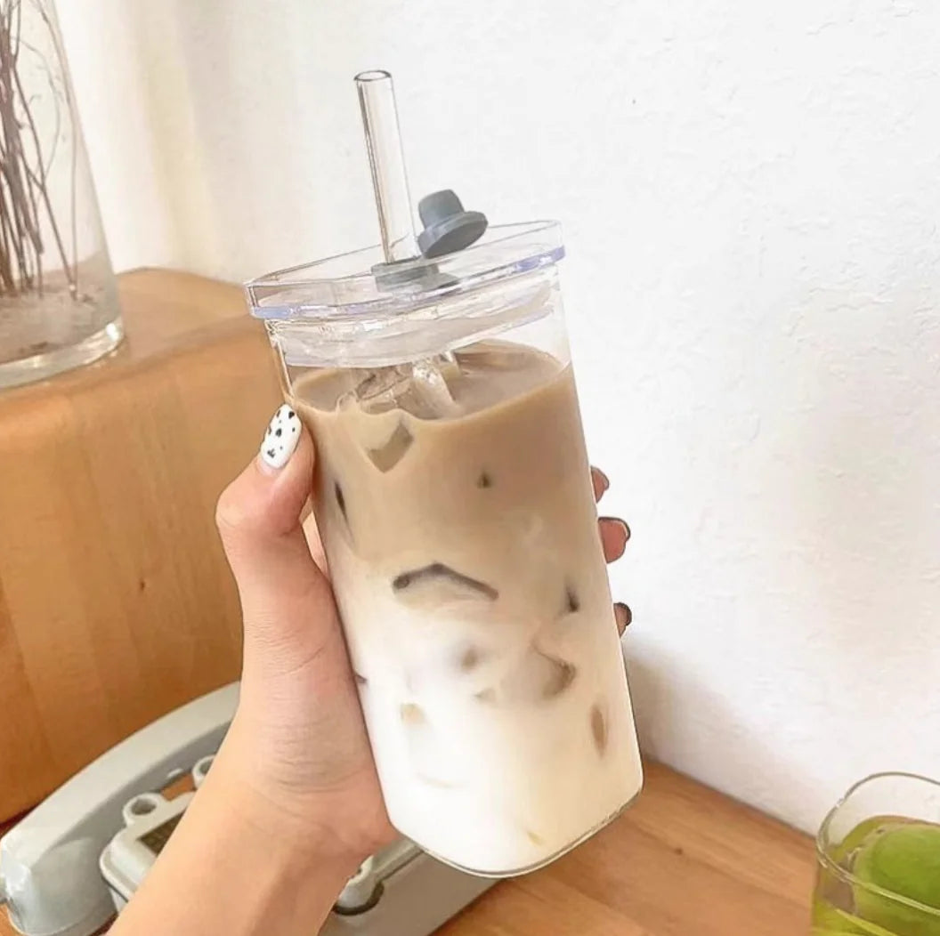 Square Transparent Coffee Cup with Lid