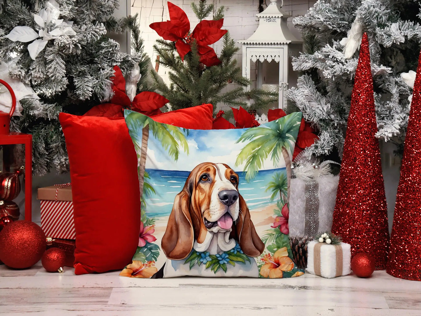 Basset Hound Luau Throw Pillow