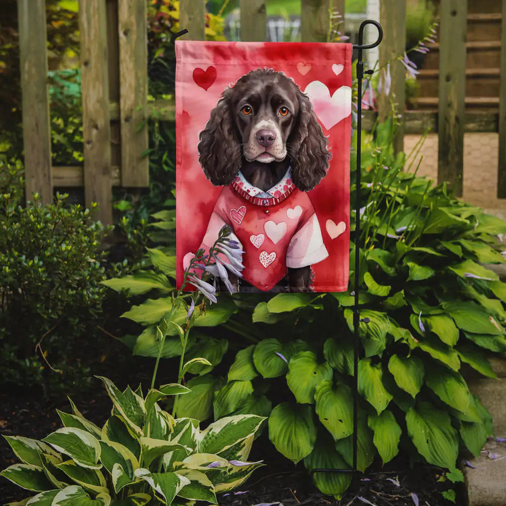 American Water Spaniel My Valentine Garden Flag