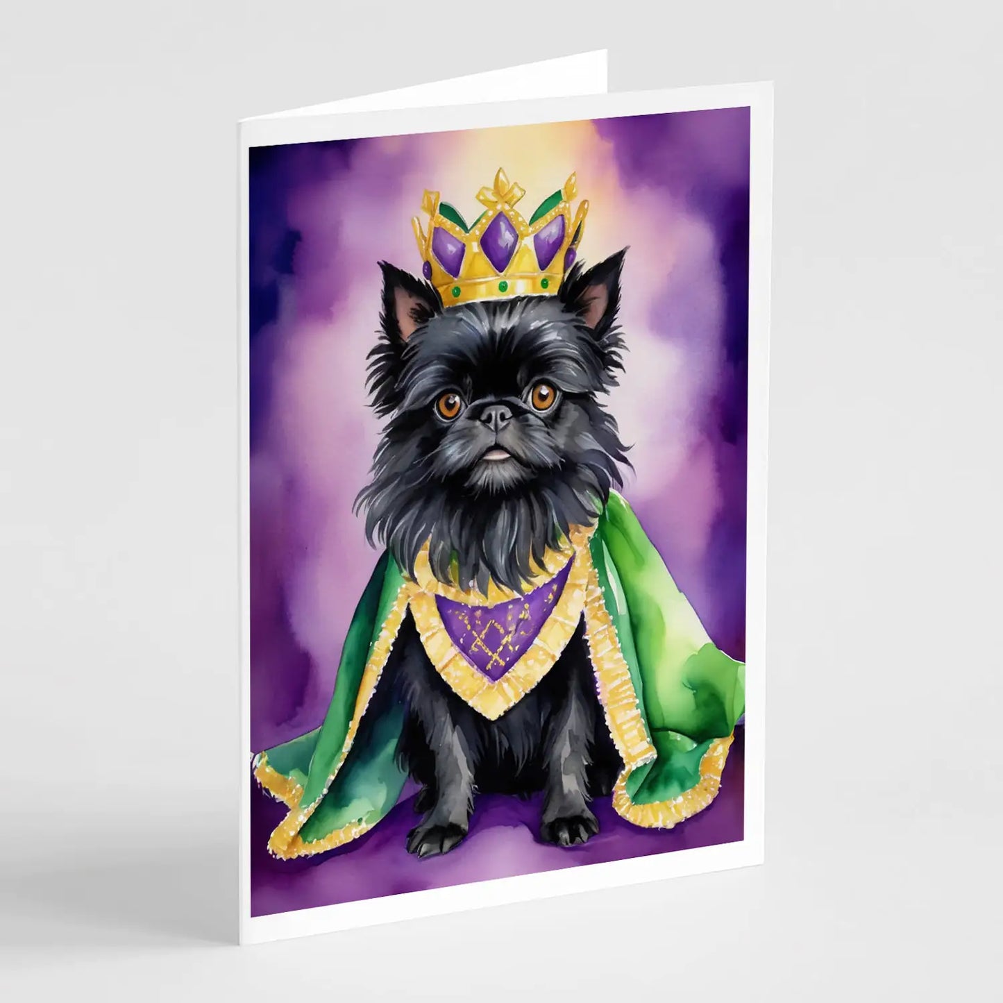 Affenpinscher King of Mardi Gras Greeting Cards Pack of 8