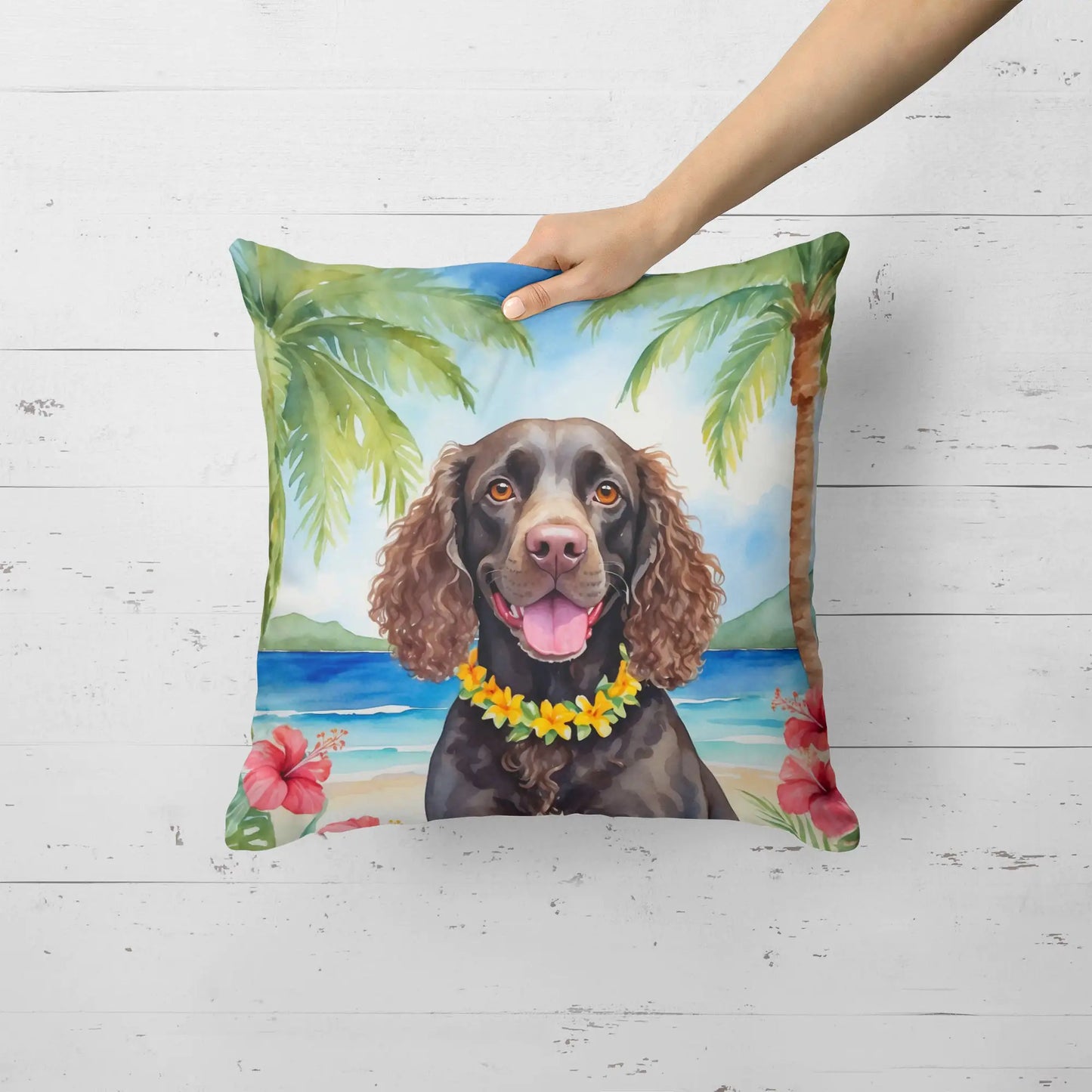 American Water Spaniel Luau Throw Pillow