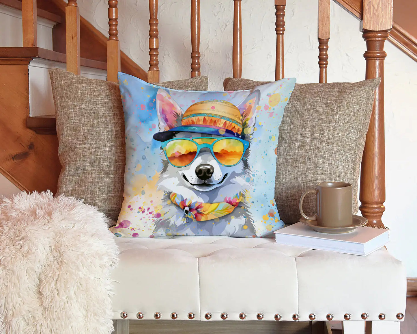 Alaskan Klee Kai Hippie Dawg Throw Pillow