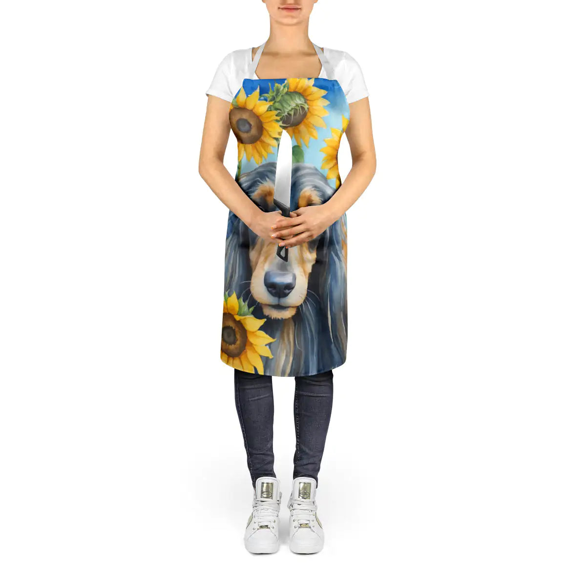 Afghan Hound in Sunflowers Apron