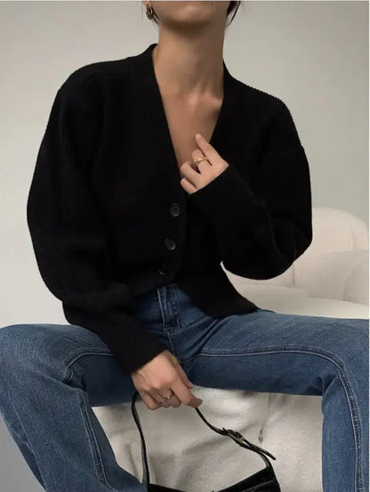 Fashion V-neck Sweater Coat Women New Style Short Long Sleeves