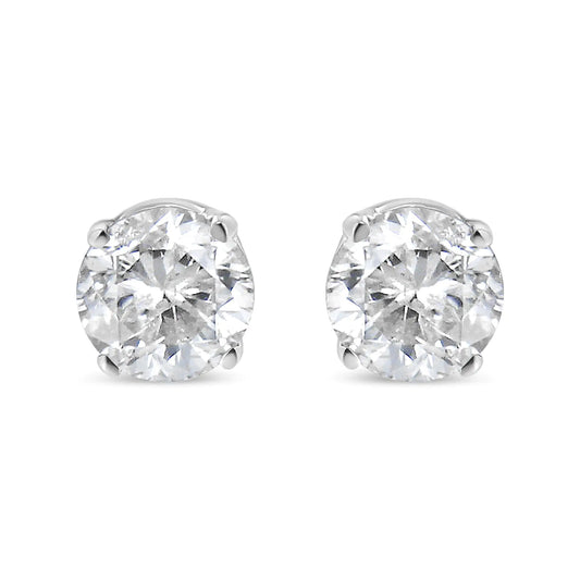 AGS Certified 14K White Gold 1.0 Cttw 4-Prong Set Brilliant Round-Cut Solitaire Diamond Push Back Stud Earrings (G-H Color, SI2-I1 Clarity)