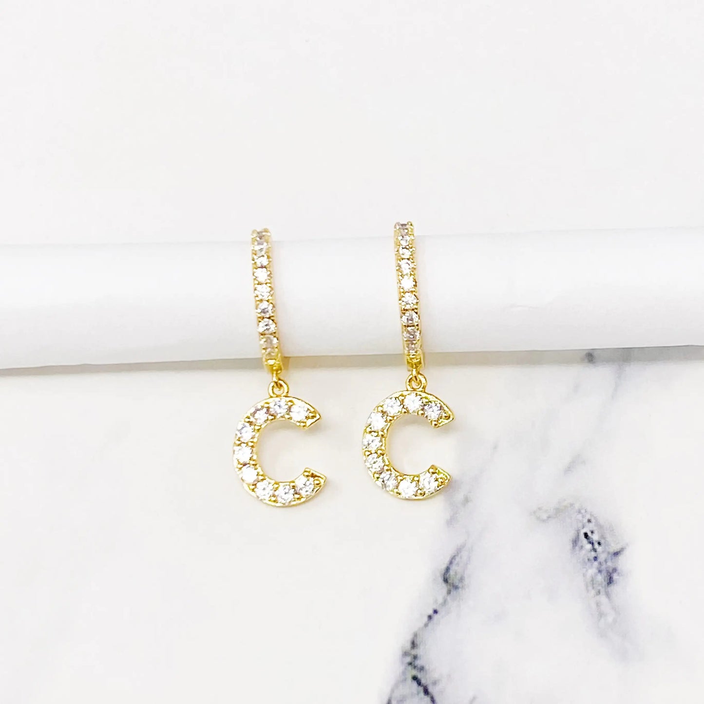 Crystal Initial Drop Earrings