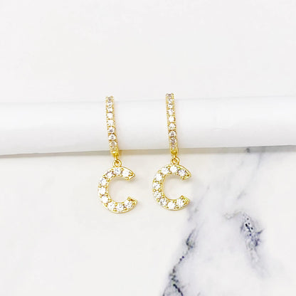 Crystal Initial Drop Earrings