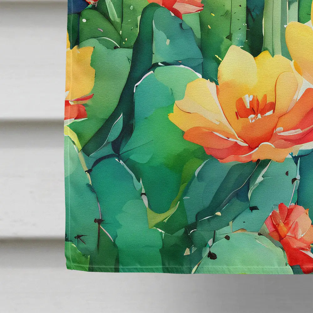 Arizona Saguaro Cactus Blossom in Watercolor House Flag