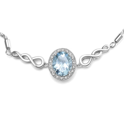 Bracelet Bolo Réglable en Argent Sterling .925 avec Topaze Bleue Ovale de 10x8mm et Diamants Accent, Lariat de 4” à 10” (Couleur H-I, Clarté SI1-SI2)