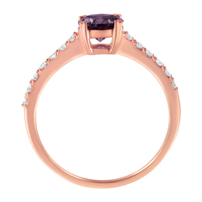 10K Roségold 1/4 Karat Diamant und 6MM Edelstein Halo Ring (H-I Farbe, I1-I2 Reinheit)