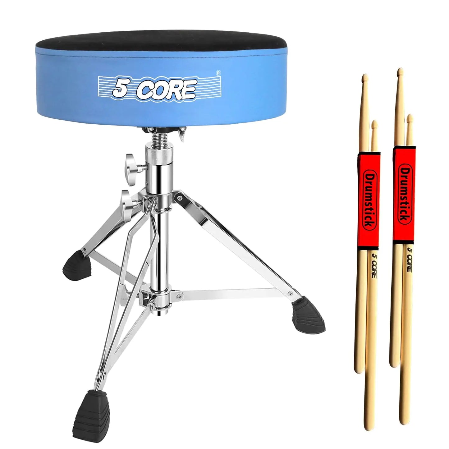 5Core Drum Throne Padded Guitar Stool Swivel Adjustable Drummer Seat Music Chair BLUE VELVET