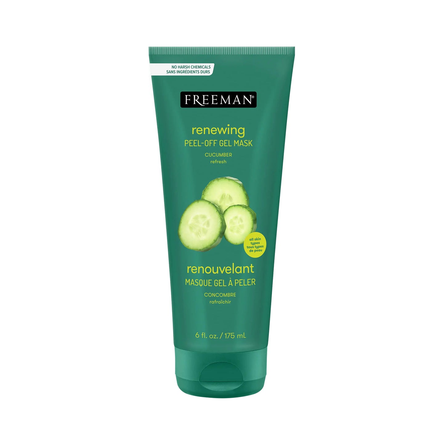 Freeman Renewing Cucumber Peel-Off Gel Facial Mask, Face Mask Refreshes Skin, Aloe Soothes & Moisturizes, Get Rejuvenated Skin, For Normal & Combination Skin, 6 fl. oz./175 mL Tube, 1 Count