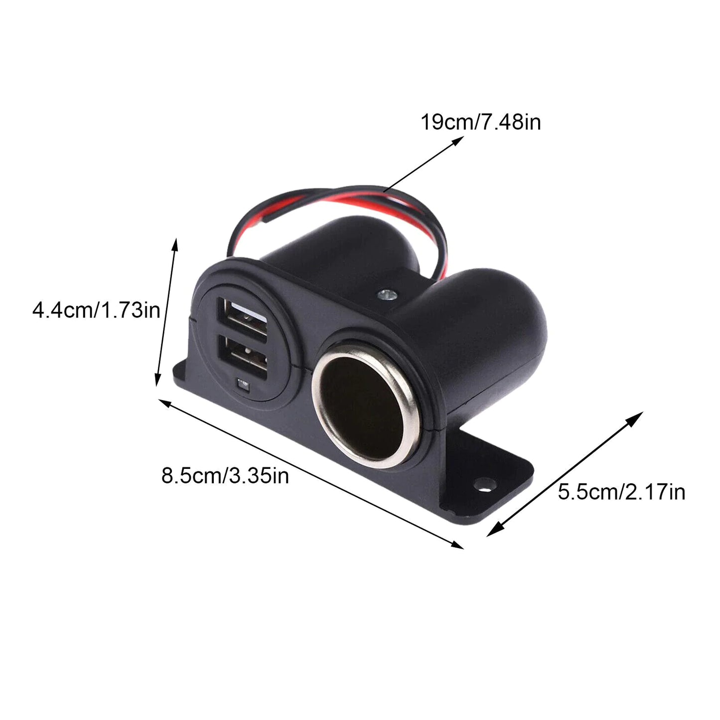 Car Cigarette Lighter Socket Splitter Dual USB Charger Power Adapter Outlet 12V