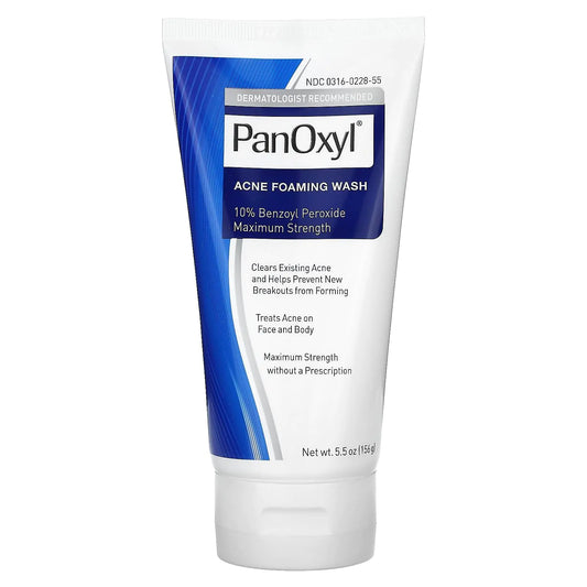 PanOxyl Acne Foaming Wash Benzoyl Peroxide 10% Maximum Strength Antimicrobial, 5.5 Oz Unscented 5.5 Ounce (Pack of 1)