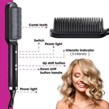 Professional Electric Hair Straightening Brush With LCD Display