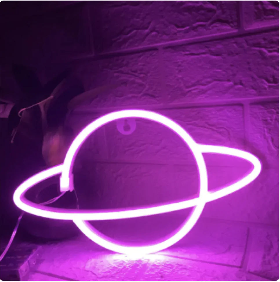 LED Neon Light Spaceman & Planet Wall Decor