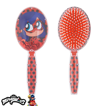 Miraculous Hair Brush with Magical Sparkling Stars Ladybug Confetti Hair Brush - Kids Hair Brush Ages 3+ Red