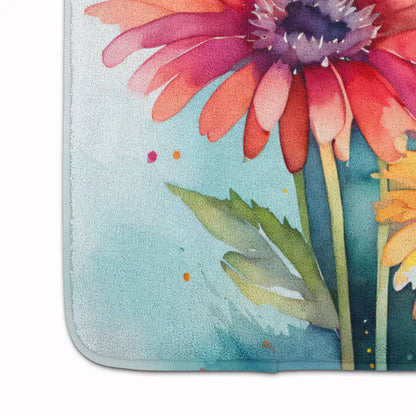 Gerbera Daisies in Watercolor Memory Foam Kitchen Mat