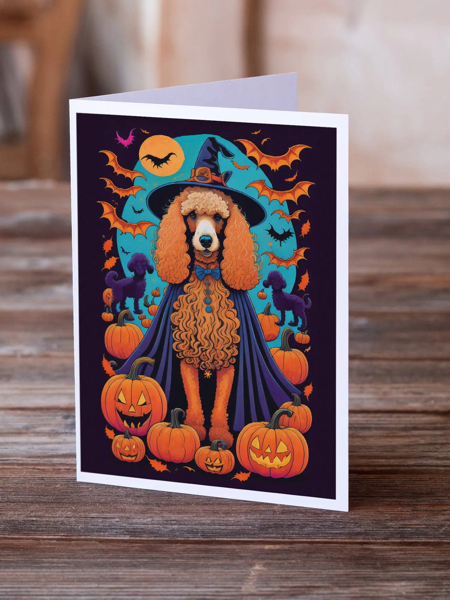 Apricot Standard Poodle Witchy Halloween Greeting Cards Pack of 8