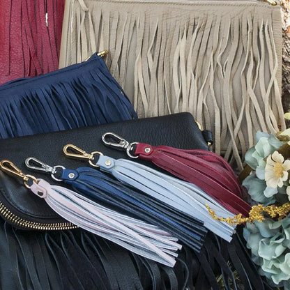 Fringe Power Leather Bag Charm-Sapphire/Gold