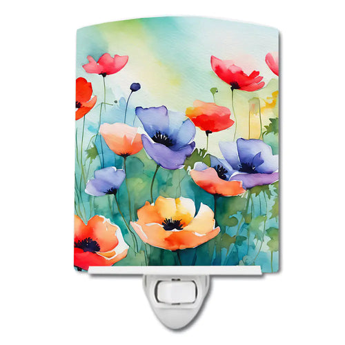 Anemones in Watercolor Ceramic Night Light