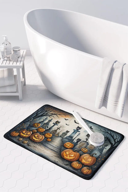 Cat Cemetery Spooky Halloween Memory Foam Kitchen Mat