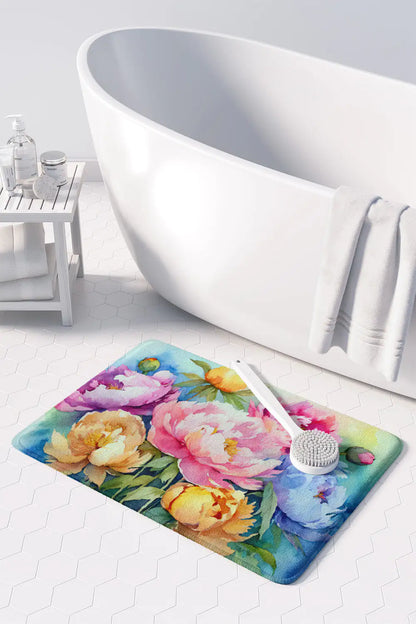 Peonies in Watercolor Memory Foam Kitchen Mat