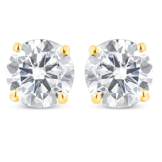 14K Yellow Gold 1.00 Cttw Round Brilliant-Cut Near Colorless Diamond Classic 4-Prong Stud Earrings with Screw Backs (J-K Color, SI1-SI2 Clarity)