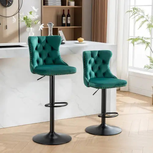 Swivel Velvet Barstools Adjusatble Seat Height From 25-33 Inch Green,Set Of 2