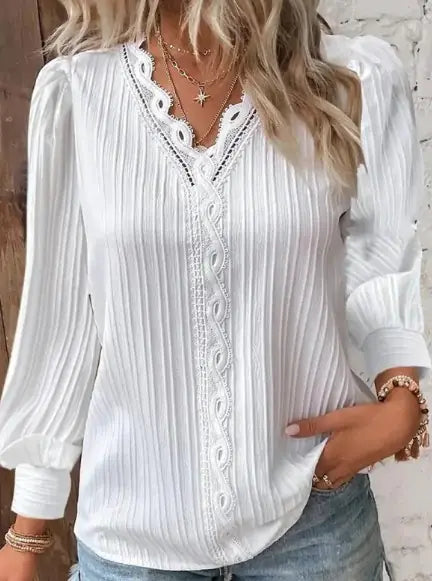 Blouse with Lace Details in Chiffon