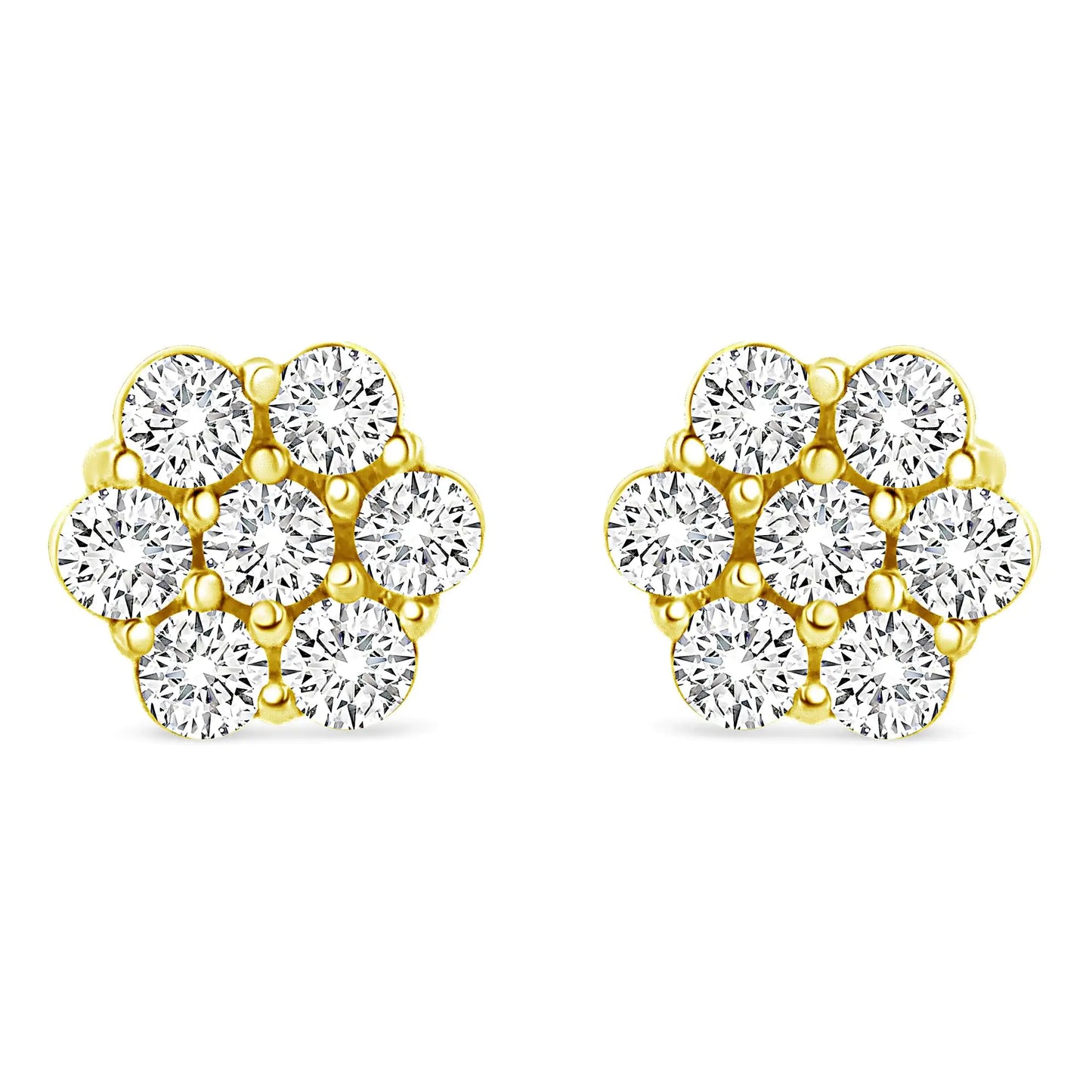 14K Yellow Gold 1/2 Cttw Round Brilliant Cut Diamond Floral Cluster Screwback Stud Earrings (I-J Color, SI2-I1 Clarity)