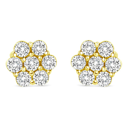 14K Yellow Gold 1/2 Cttw Round Brilliant Cut Diamond Floral Cluster Screwback Stud Earrings (I-J Color, SI2-I1 Clarity)