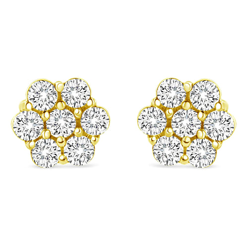 14K Yellow Gold 1/2 Cttw Round Brilliant Cut Diamond Floral Cluster Screwback Stud Earrings (I-J Color, SI2-I1 Clarity)