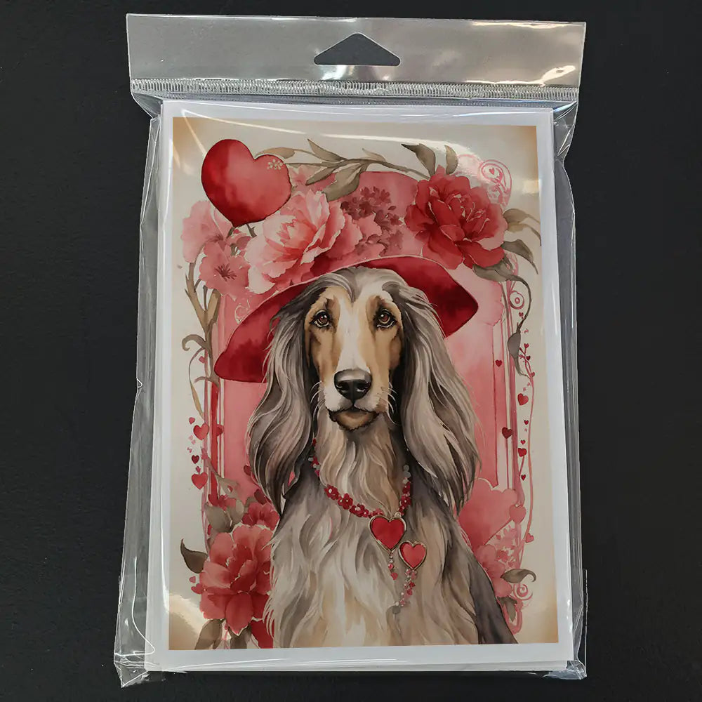 Afghan Hound Valentine Roses Greeting Cards Pack of 8