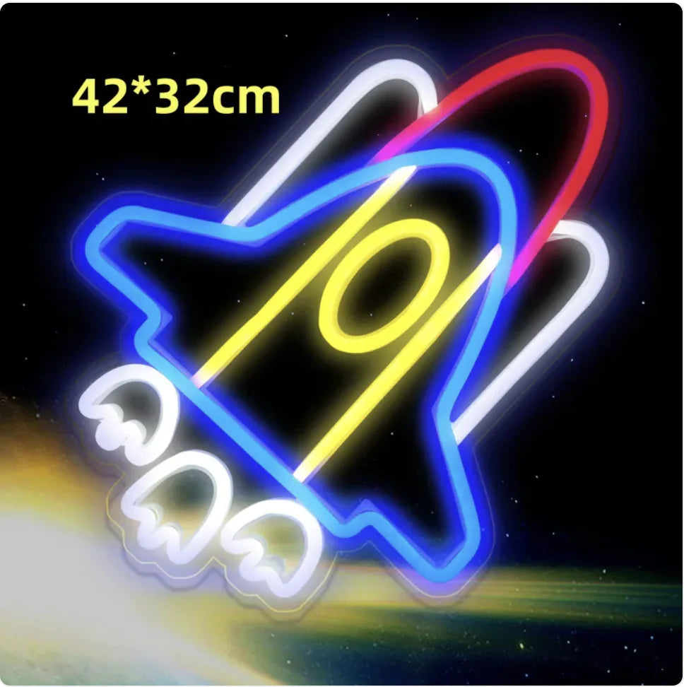 LED Neon Light Spaceman & Planet Wall Decor