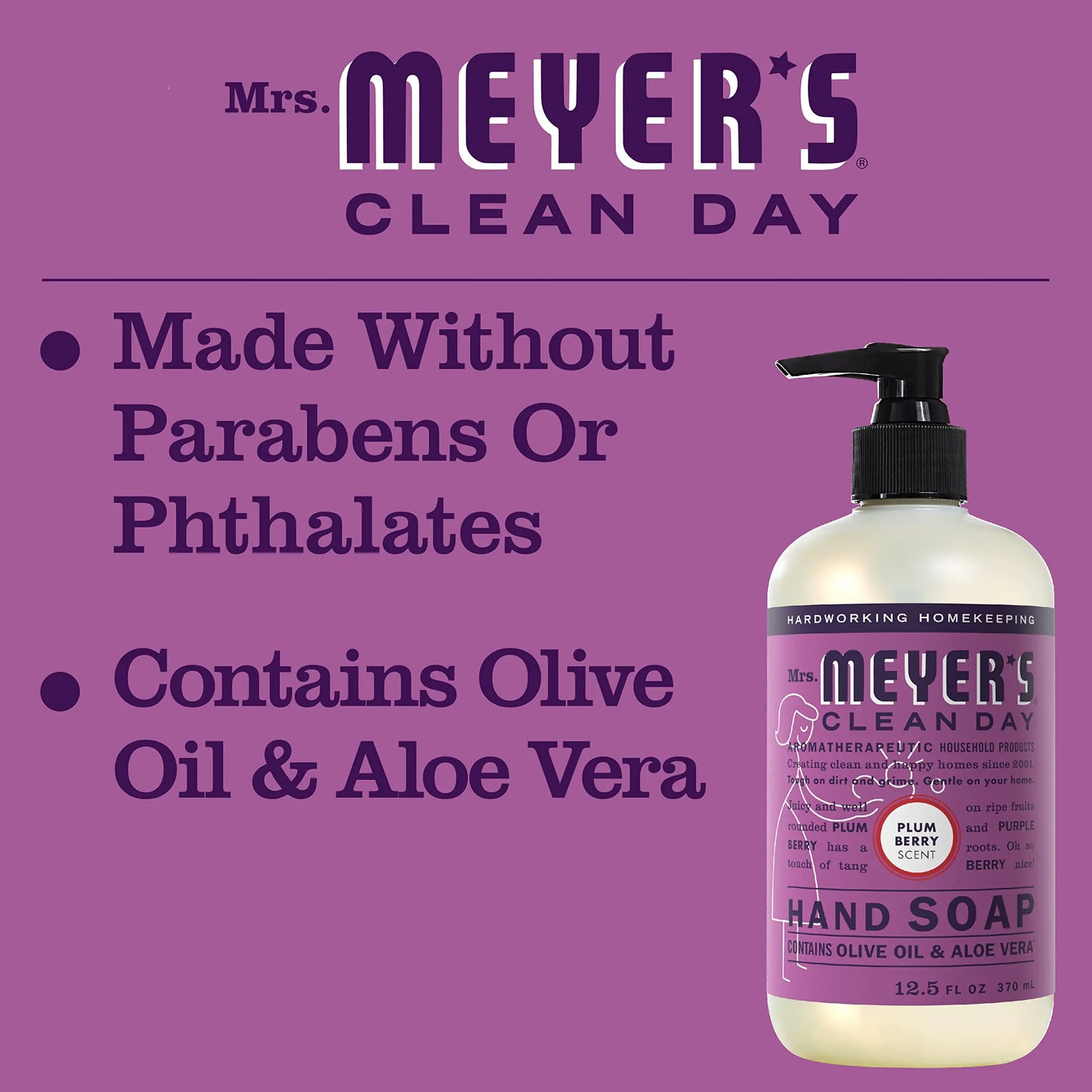 Mrs. Meyer's Clean Day Liquid Hand Soap, Cruelty Free and Biodegradable Formula, Plum Berry Scent, 12.5 oz- Pack of 3 37.5 Fl Oz (Pack of 1)