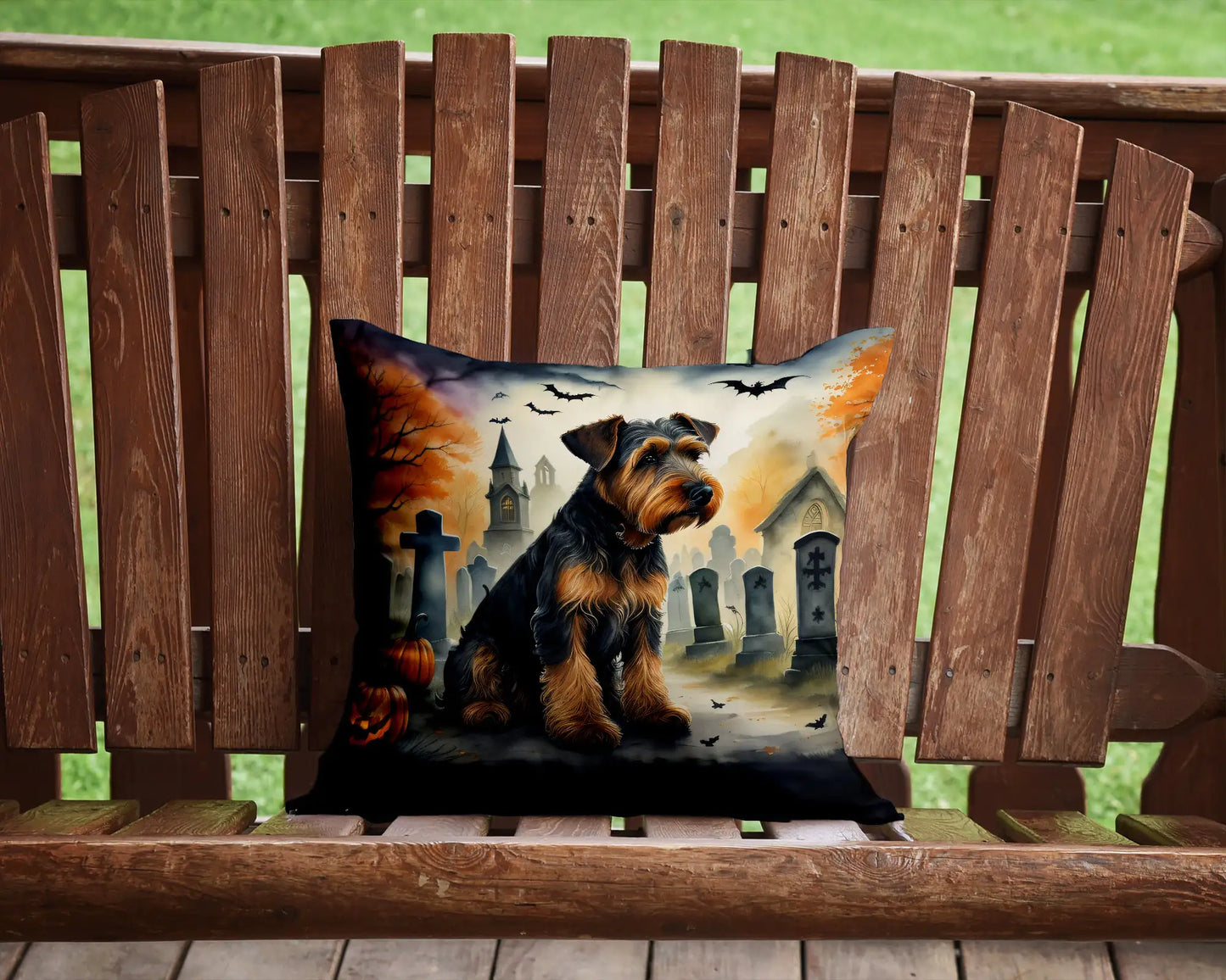 Airedale Terrier Spooky Halloween Throw Pillow