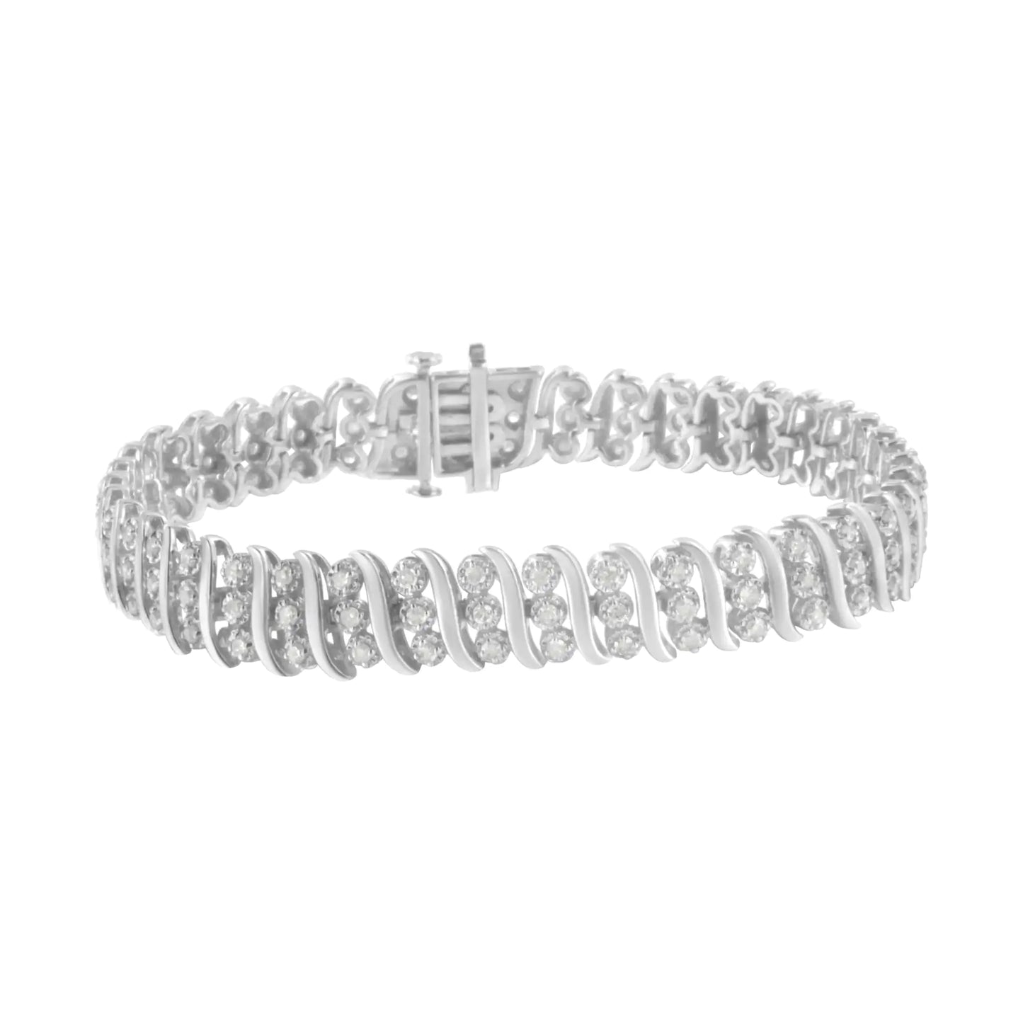 Bracelet Double Rangée en Argent Sterling et Diamants 2 cttw (I-J, I2-I3)