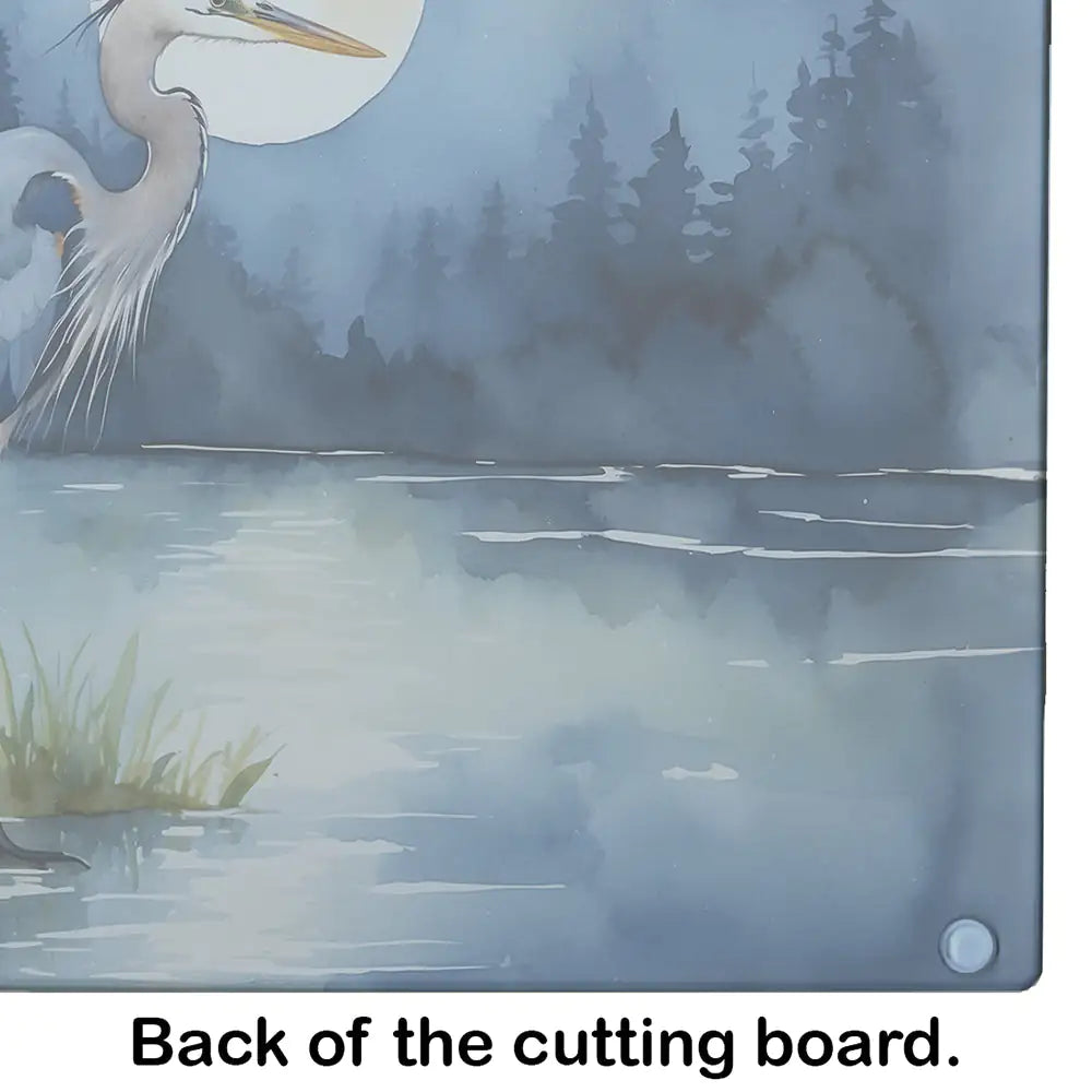 Blue Heron Under the Moonlight Glass Cutting Board