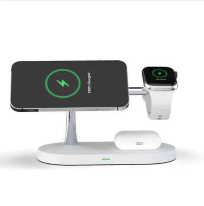 5-in-1 Magnetic Wireless Charger with Phone & Watch Stand – 15W Fast Charging Dock