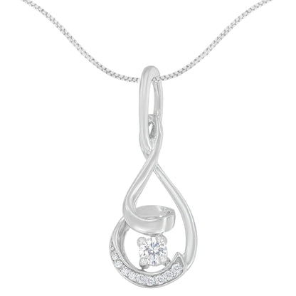 Espira 10K White Gold 1/4 cttw Round Cut Diamond Spiral Link Pendant Necklace (H-I, I1-I2)