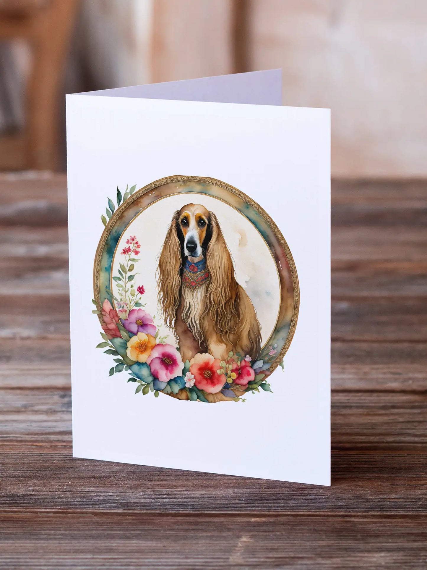 Afghan Hound and Flowers Greeting Cards Pack of 8