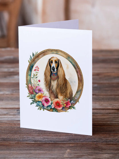 Afghan Hound and Flowers Greeting Cards Pack of 8