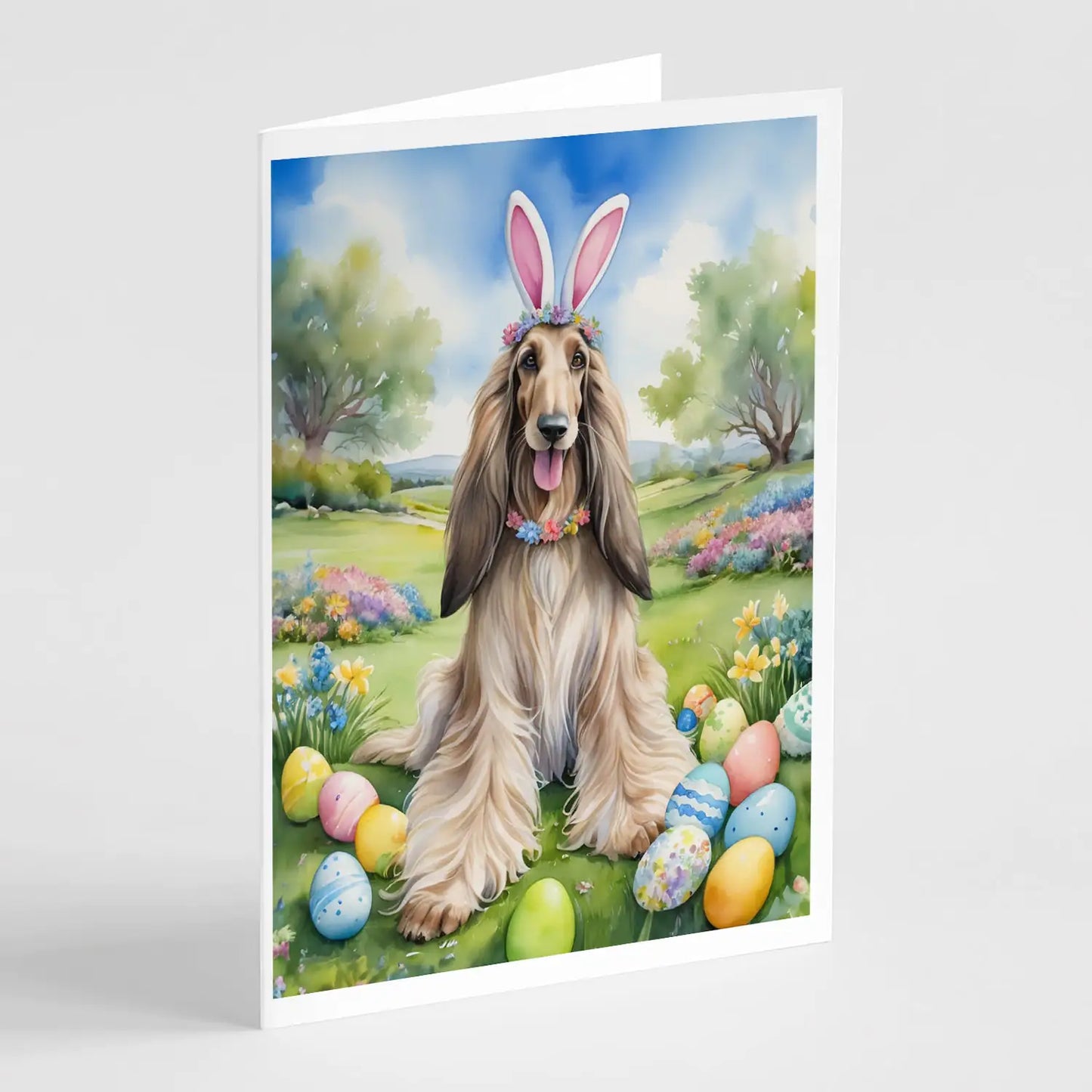 Afghan Hound Easter Egg Hunt Greeting Cards Pack of 8