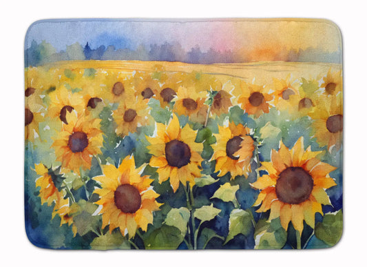 Sunflowers in Watercolor Memory Foam Kitchen Mat