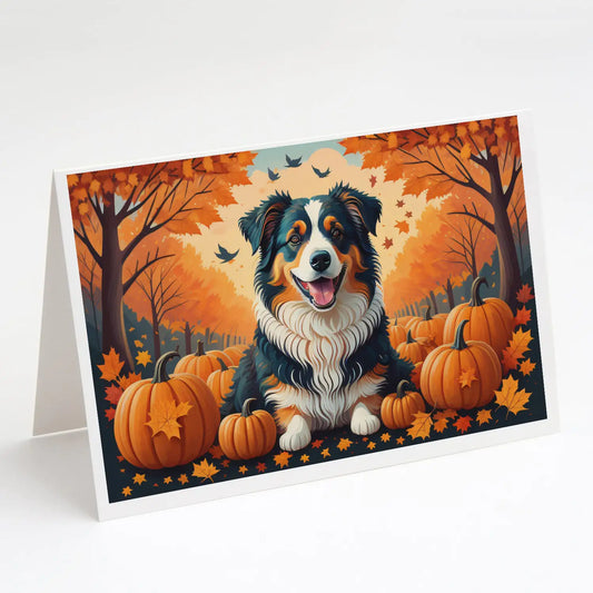 Australian Shepherd Terrier Fall Greeting Cards Pack of 8